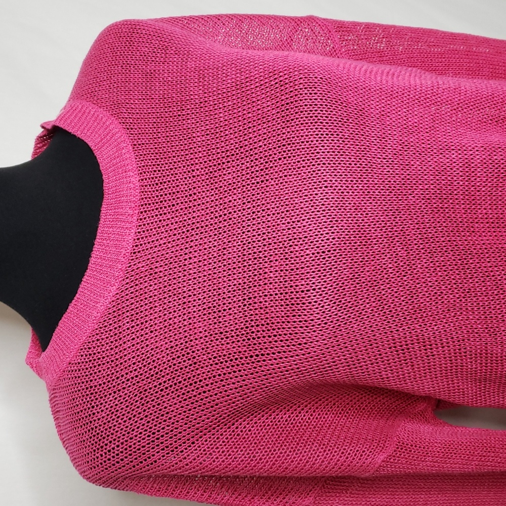Eileen Fisher Open Knit Crew Neck Pullover Sweater Size L Hot Pink Feminine - Picture 3 of 12